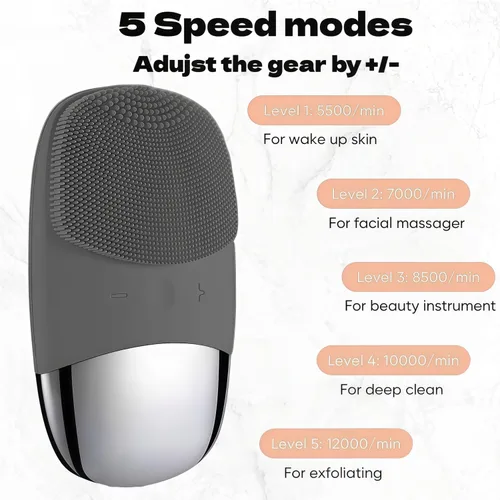 Vista 3 de MEGAN Cepillo de limpieza facial, limpiador facial eléctrico recargable por USB, masajeador facial sónico impermeable IPX7, cepillo facial 3 en 1