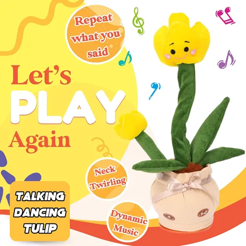 Vista 6 de Peluche de tulipanes parlantes, repite lo que dices, bailar, caminar, imitar, torcer, animal, musical, eléctrico, interativo, Navidad, cumpleaños