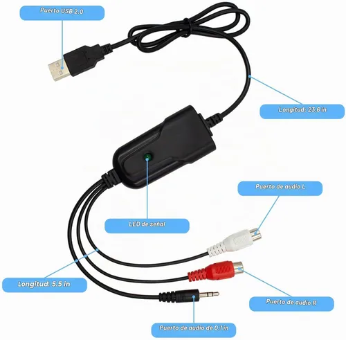 Vista 9 de Wiistar Tarjeta de captura de audio USB2.0 RCA L/R+0.1 in Audio a USB hasta