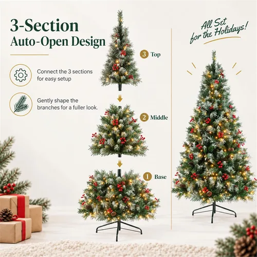 Vista 4 de Árbol de Navidad artificial con luces de 6 pies, abeto preiluminado Verde