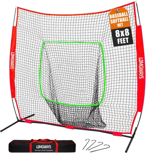 Vista 11 de 7x7ft/8x8ft Baseball Softball Net with Steel Frame for Batting, Hitting, Pitching, Portable Baseball Batting Net with Carry Bag, Great for All Levels