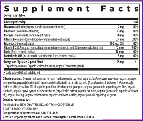 Vista 6 de New Chapter Complejo de vitamina B, complejo de vitamina B fermentada, orgánico, uno diario con hierbas integrales + maca adaptogénica para energía