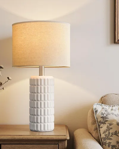 Vista 6 de Seealle Lámparas de mesa de cerámica modernas de 23" - Lámparas de mesa para sala de estar, lámparas de mesita de noche de estilo granja para Blanco