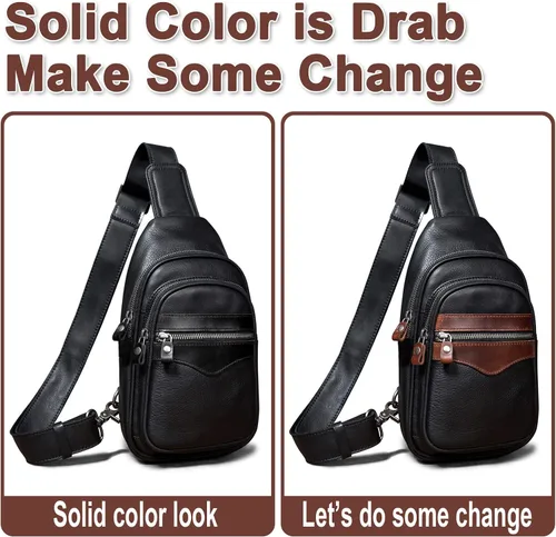 Vista 7 de CENUNCO Bolso bandolera de cuero genuino para hombres y mujeres, mochila cruzada oculta en el pecho, bolsa de viaje antirrobo, Negro -, Bolsa