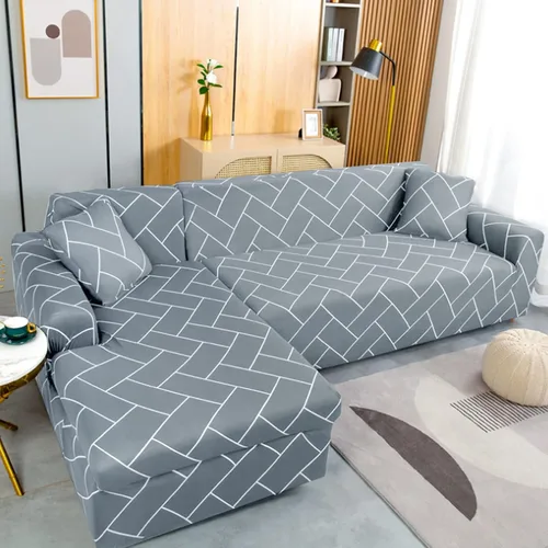 Vista 2 de HOTNIU Funda de sofá seccional de 2 piezas, funda elástica suave para sofá en forma de L, funda de sofá modular moderna con estampado para sala