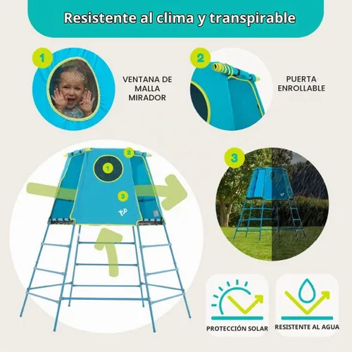 Vista 5 de Explorer 2 Jungle Gym - Juego de escalada con marco de acero ajustable, toldo y plataforma resistentes a la intemperie, juego al aire libre