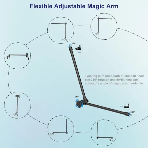 Vista 6 de Mippko Soporte para micrófono, 21.5 pulgadas de largo, flexible, ajustable, brazo mágico, súper abrazadera de cangrejo, clip de micrófono de 3/8"-16