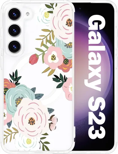 Vista 73 de Funda magnética para Samsung Galaxy S22 Ultra Flower, compatible con MagSafe, patrón floral transparente a prueba de golpes, parte trasera