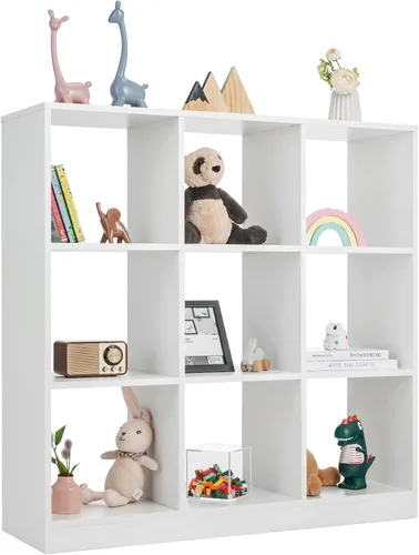 Vista 10 de Costzon Organizadores y almacenamiento de juguetes, estantería de madera blanca de 4 cubos para niños para libros, organización de exhibición