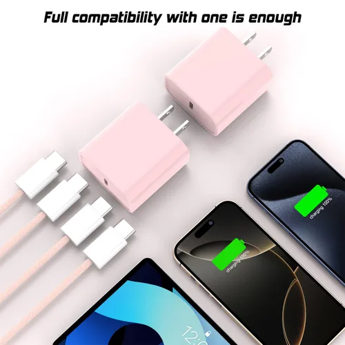 Vista 6 de Cargador de carga rápida para iPhone 18 17 16 Pro Max de 10 pies Rosa