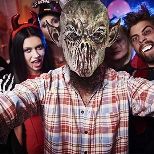 Vista 3 de Máscara de terror de Halloween, máscara de terror realista de látex para adultos, máscara de diablo espeluznante, disfraz de cosplay para fiestas