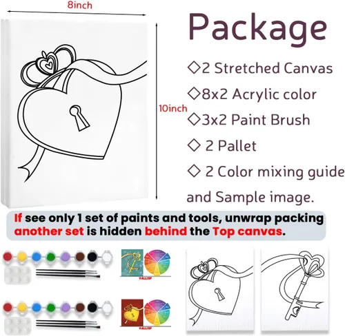 Vista 5 de VALLSIP Paquete de 2 Kit de Pintura y Bebida con Lienzo Pre-dibujado para Pintar para Adultos Lienzo Estirado Juegos de Parejas Noche de Cita