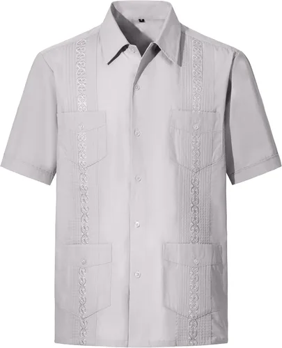 Vista 13 de MAXJON Camisas de guayabera para hombre, camisas cubanas de manga corta