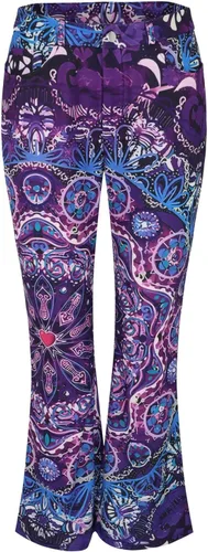 Vista 2 de YMAMIYO Jeans de mezclilla de imitación con estampado de flores para mujer, corte de bota, patrón de bandera desgastada, para verano, casual, micro