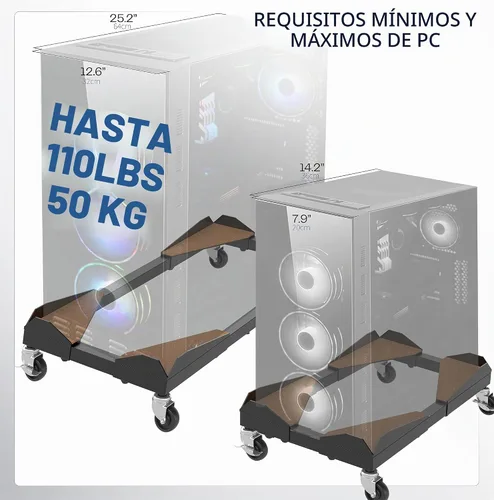 Vista 6 de VIVO Carrito de PC portátil ajustable de acero grande para debajo del CART-PC03D se adapta a la mayoría de PC para juegos de hasta 25 x 12 pulgadas
