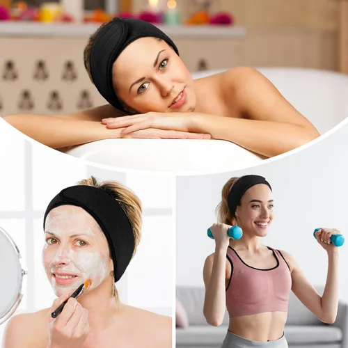 Vista 5 de LADES Diadema facial de spa para mujer, tela de rizo suave con gancho y bucle ajustables, ajuste cómodo y seguro para cuidado de la piel