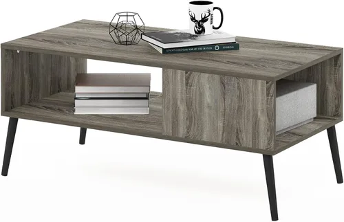 Vista 9 de Furinno Claude - Mesa de centro estilo mediados de siglo con patas de madera, color espresso grande sin elevación