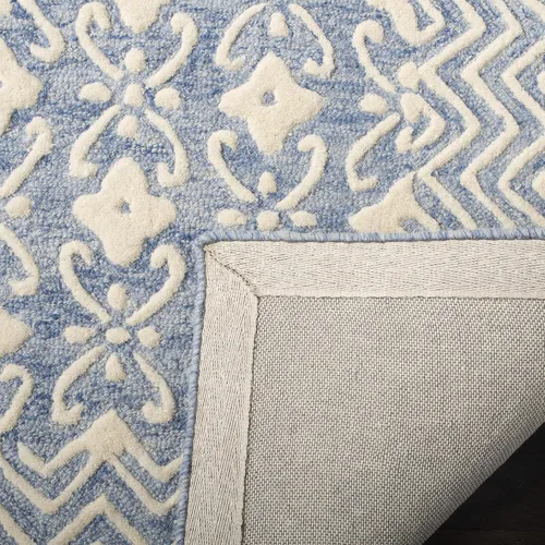 Vista 4 de Safavieh Blossom Collection - Alfombra decorativa, 2 x 3 pies, azul y marfil, lana hecha a mano, ideal para zonas de alto tráfico en entrada, sala