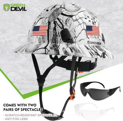 Vista 2 de GREEN DEVIL Casco de seguridad de construcción ventilado de ala completa, casco de seguridad aprobado por la OSHA Cascos De Construccion ABS