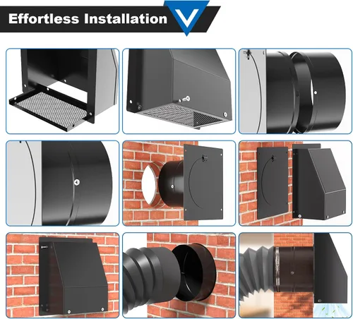 Vista 5 de Cubierta de ventilación de secadora de 4 pulgadas, ventilación de pared con capucha con pantalla y amortiguador, cubiertas de ventilación de acero