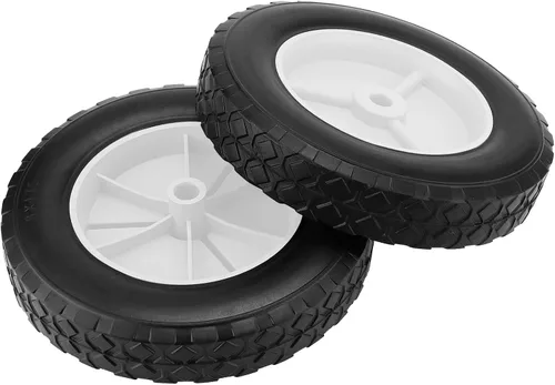 Vista 4 de PINGEUI Paquete de 4 ruedas para cortacésped de 8 x 1.75 pulgadas, ruedas de goma sólida, ejes de 1/2 pulgada, rueda de plástico con banda