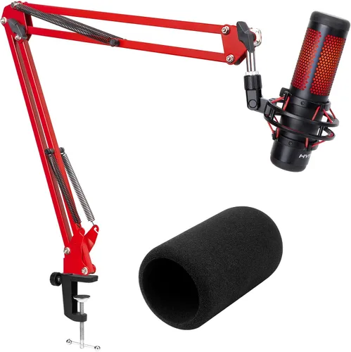 Vista 10 de Pantalla antiviento de micrófono Filtro Pop Compatible con HyperX QuadCast - Cubierta de espuma para micrófono con pantalla antiviento peluda