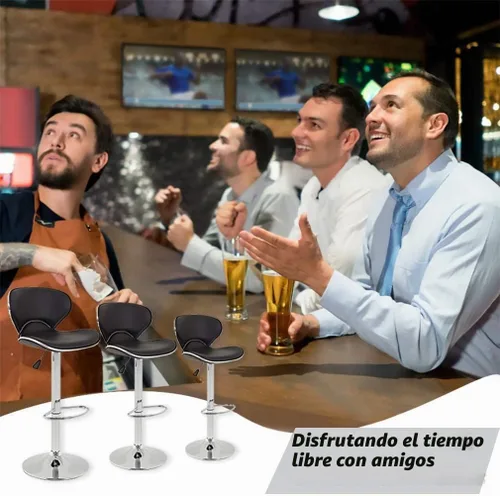 Vista 7 de Juego de 2 taburetes de bar, sillas de bar de altura de mostrador, taburetes de bar modernos ajustables con respaldo y reposapiés, taburetes de Negro