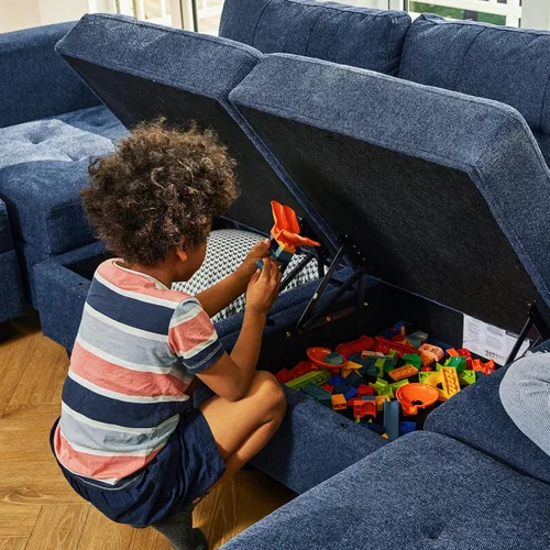 Vista 7 de Belffin Sofá modular modular en forma de U de almacenamiento reversible con tumbonas dobles, juego de sofá modular con tela otomana, color azul