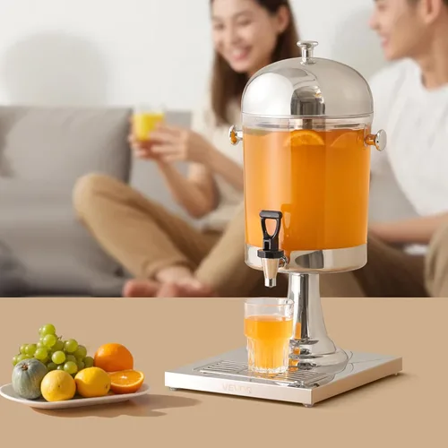 Vista 8 de VEVOR Dispensador de bebidas, dispensador de bebidas de 2.1 galones para fiestas, dispensadores de jugo de acero inoxidable + plástico con bandeja