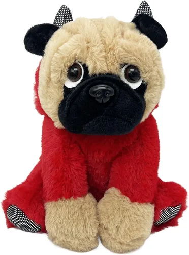 Vista 7 de Peluche de pug en disfraz de diablo de 10 pulgadas, color rojo para cumpleaños soft polyester dog with move down hood for nursery decor and
