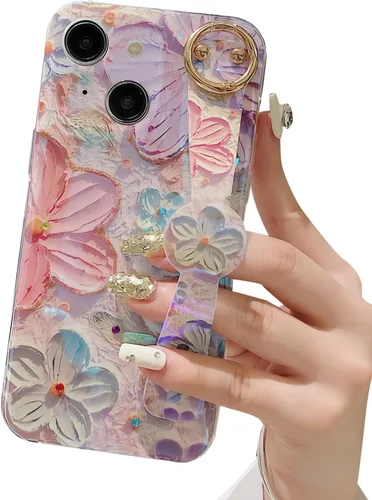 Vista 11 de Funda compatible con iPhone 11, bonito soporte para correa, margarita floral Soporte de muñequera, diseño estético suave, asa de dedo ajustable