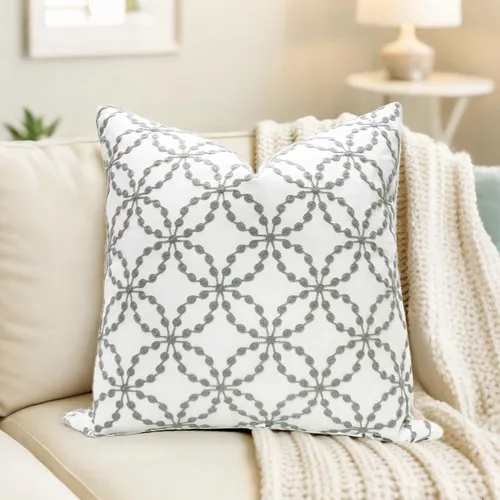 Vista 3 de Slow Cow - Funda de almohada decorativa con bordado, funda de almohada para sofá, funda de almohada de 20 x 20 pulgadas, gris