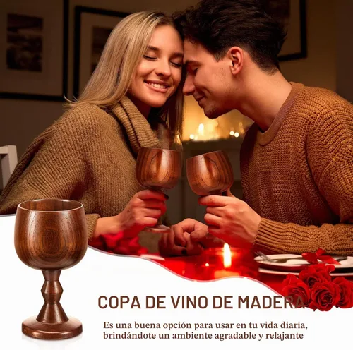 Vista 6 de Tessco - 4 copas de vino de madera de azufaifo vintage medieval, vaso de madera de cáliz para agua, accesorios de cocina, comunión altar