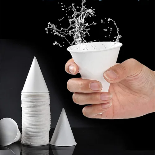 Vista 5 de Yopay Paquete de 600 vasos de agua en cono, dispensador desechable de papel de 4 onzas para nieve para hielo afeitado, enfriador de agua de oficina