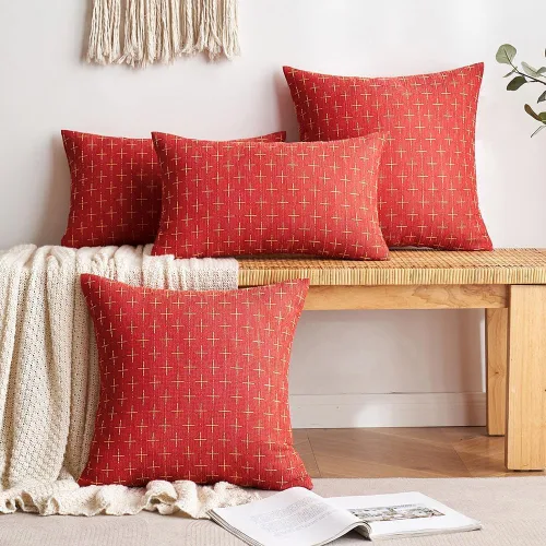 Vista 124 de MIULEE - Juego de 2 fundas de almohada decorativas de lino de arpillera navideñas, modernas, estilo campestre, rústicas, tejidas, con textura