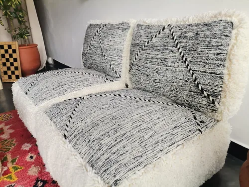 Vista 5 de FoamRush Sofá marroquí de 2 plazas de 8 x 24 x 48 pulgadas, diseño de rayas blancas y negras, sofá de piso, sofá moderno minimalista, sofá modular