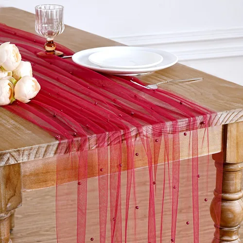 Vista 12 de LuoluoHouse Camino de Mesa de Perla para Centros de Mesa de Boda: Camino de Mesa de Perla de 10 pies, Decoración de Mesa de 29x120 Pulgadas de Tul