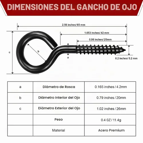 Vista 3 de PAMAZY Ganchos de ojo de tornillo resistentes de 2.56 pulgadas, 12 piezas
