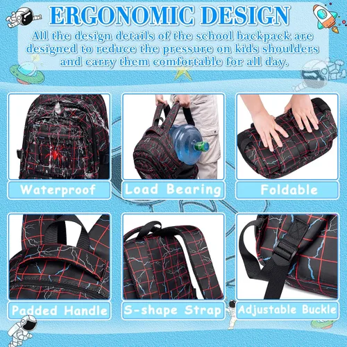 Vista 4 de FunnyGifts Mochilas para niños con lonchera para niños, mochila escolar con bolsa de almuerzo para primaria, jardín de infantes, preescolar