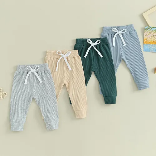 Vista 3 de 3 paquetes de ropa unisex para bebé, niño y niña, pantalones deportivos sólidos con cordón para otoño e invierno