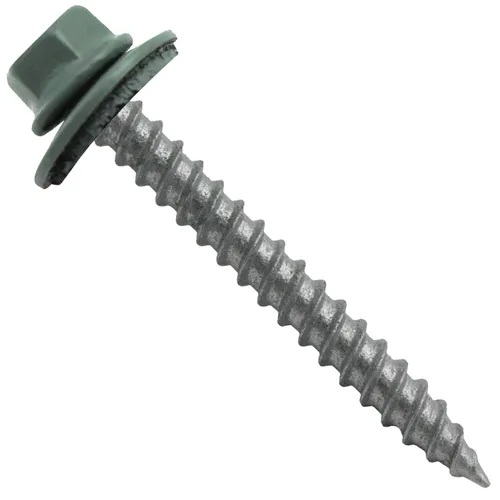 Vista 137 de 12 tornillos para techos de metal gris ABC de 1-1/2 pulgadas, cabezal de arandela hexagonal, arranque automático/roscado, arandela EPDM. 1 bolsa