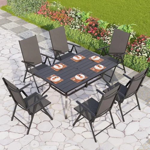 Vista 17 de PHI VILLA Juego de comedor al aire libre para 4, mesa de metal con sillas plegables, negro
