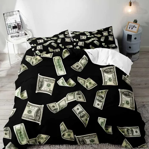 Vista 9 de VIVIHOME - Juego de ropa de cama de lujo divertido de 2 piezas, juegos de ropa de cama individual, funda de edredón de billetes de cien dólares