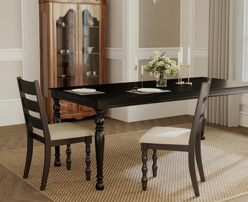Vista 6 de Kmax Juego de 2 sillas de comedor de granja, silla de cocina rústica tapizada con respaldo de escalera, silla de madera natural con patas de columna