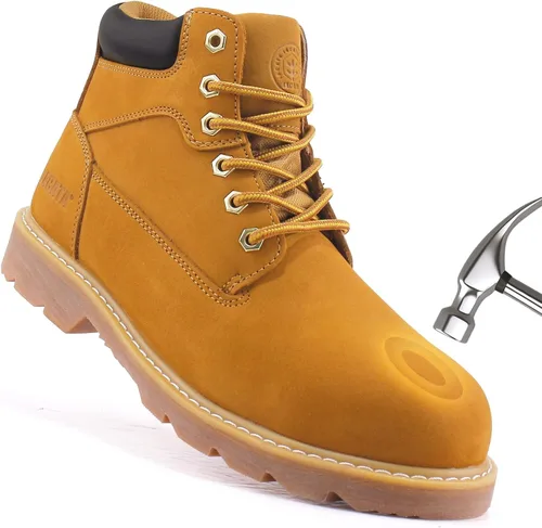Vista 7 de Jacata Botas de trabajo con punta de acero para hombres, zapatos de seguridad de cuero resistente al agua, botas de construcción industrial de goma