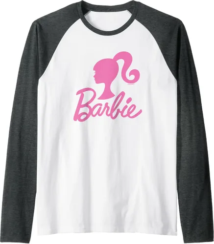 Vista 13 de Barbie - Camiseta de béisbol raglán raglán con logotipo rosa de Barbie, Negro - Negro/Blanco