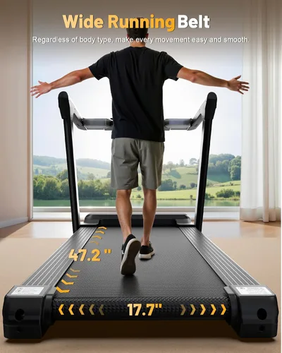 Vista 7 de TREAFLOW Cinta de correr con 0-25% de inclinación automática, 3.5 HP plegable para correr en casa, velocidad máxima de 10.0 MPH, capacidad