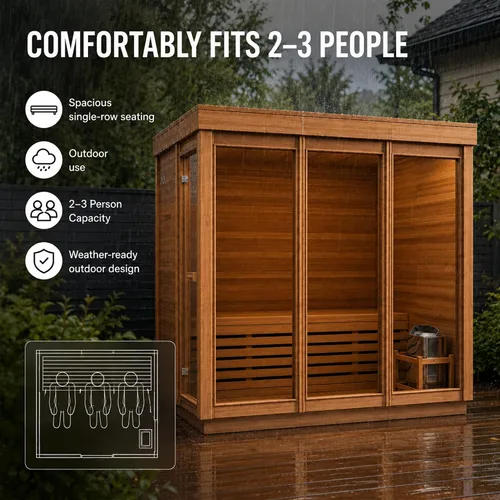 Vista 6 de Sauna al aire libre para 2-3 personas, kit tradicional de sauna de cubo