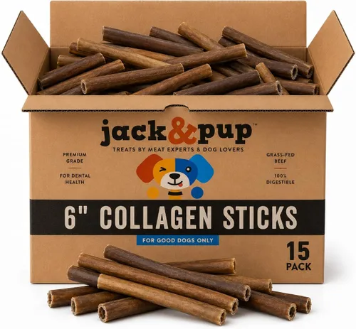 Vista 10 de Jack&Pup Palitos de colágeno de 6 pulgadas para perros, masticables sin cuero crudo para perros, masticables de colágeno de larga duración