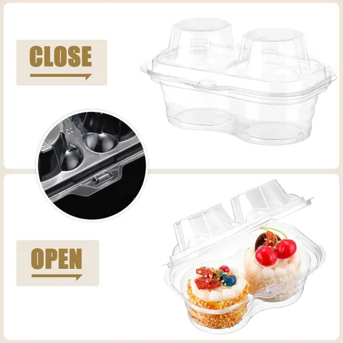 Vista 7 de Eaasty 100 recipientes de plástico con 2 compartimentos para cupcakes, caja de soporte para cupcakes profundos con tapas, contenedor apilable